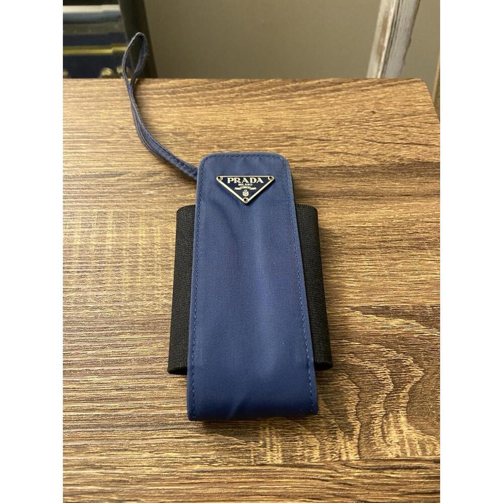 Prada Blue Nylon Cigarette Case Cosmetic Pouch W Strap, Good